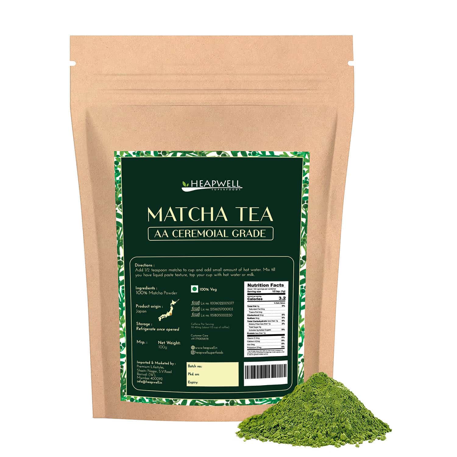 Ceremonial Matcha Green Tea, 100g BARISTA pack – Heapwell Superfoods