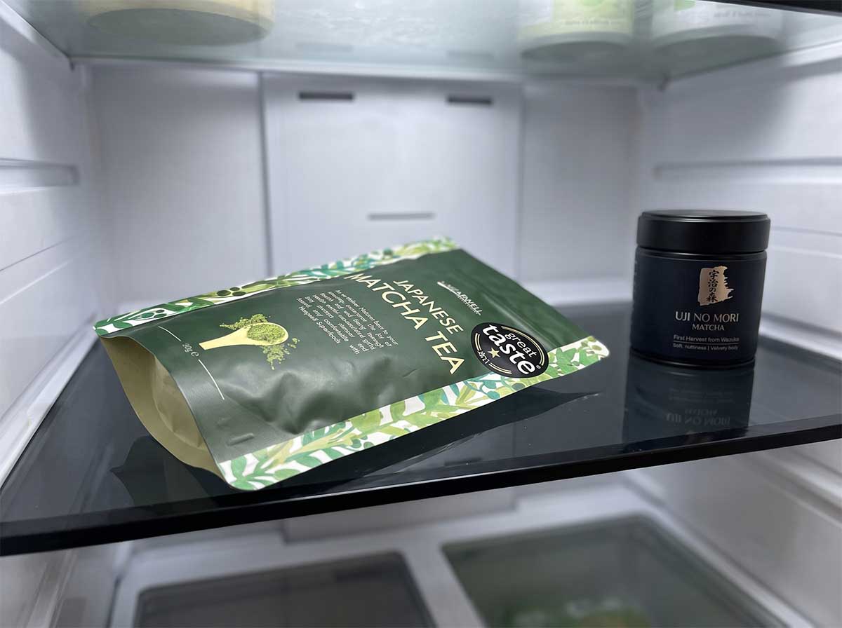 Heapwell matcha stored in sealed packaging under refrigerated conditions