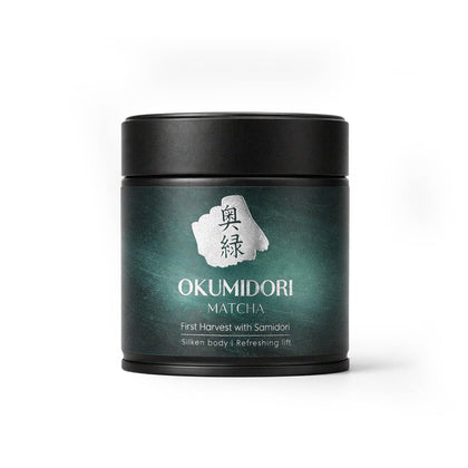 Heapwell Okumidori matcha tin can on white background