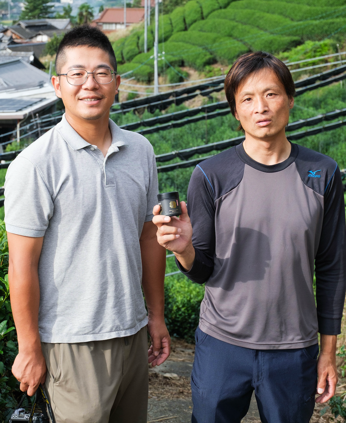 Naoki-san, left, and Tanaka-san, right, with Heapwell Tenmyo in Wazuka, September 2026